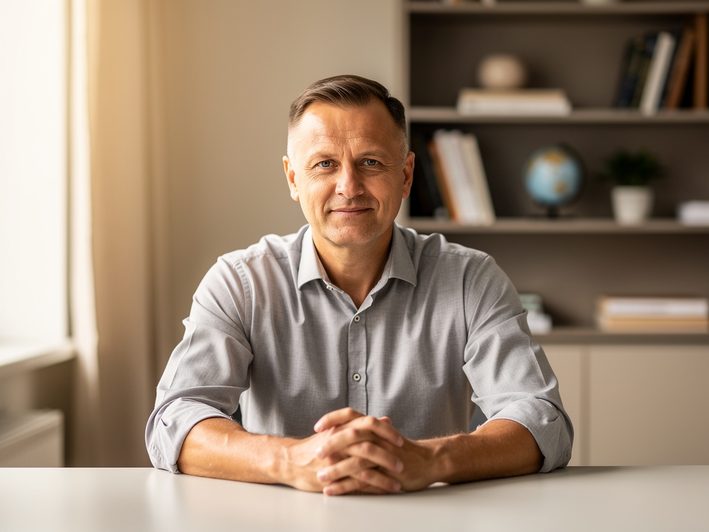Właściciel małej firmy usługowej przy biurku
